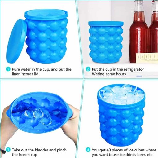 Dropshipping Portable 2 in 1 Large Silicone Ice Bucket Mold with Lid Space Saving Cube Maker 2